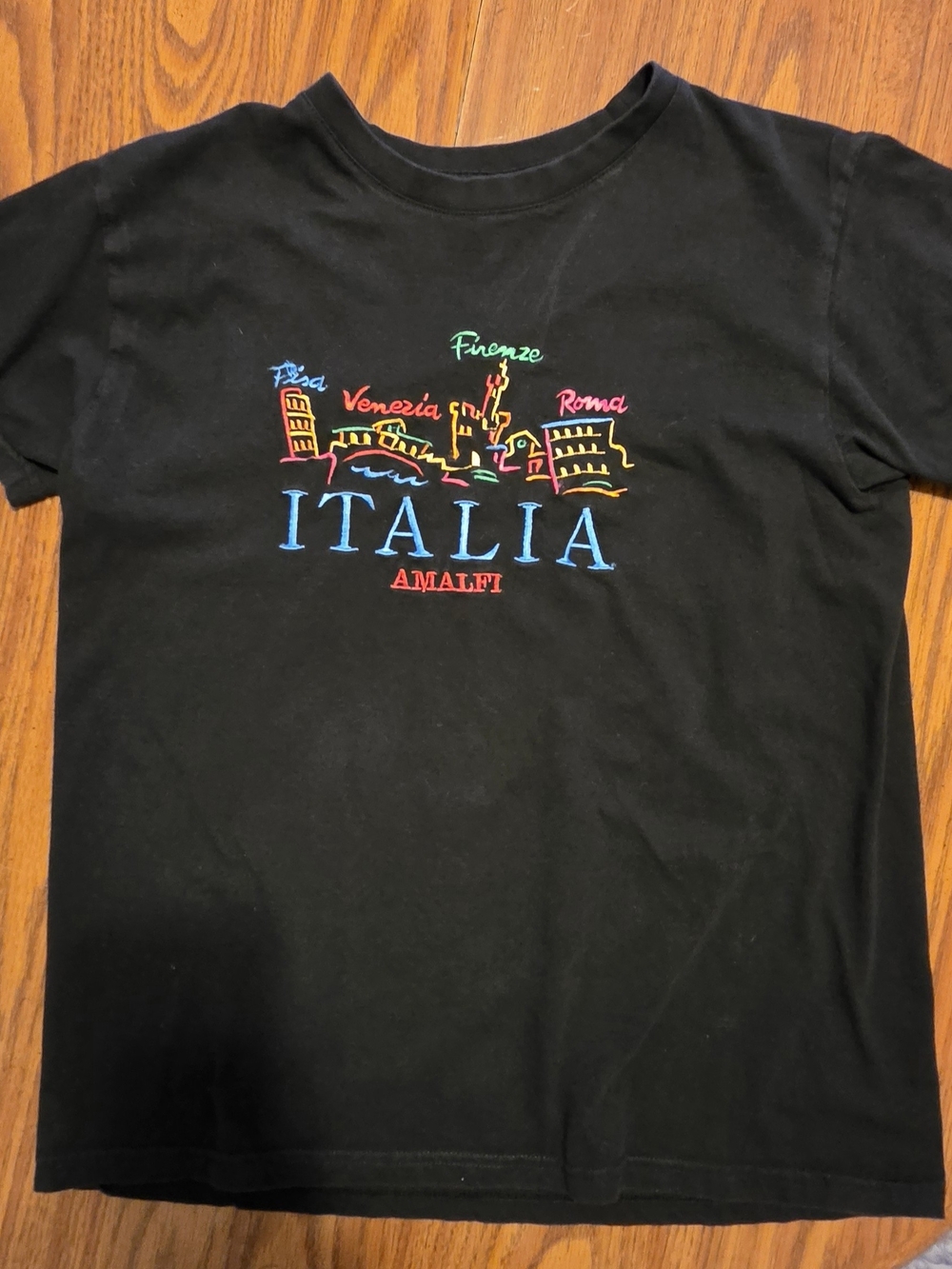 Authentic Made in Italy Embroidered Black Graphic Short Sleeve Tee